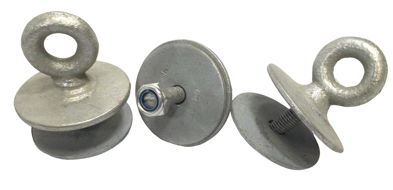 Tire Eye Bolt set with three metal bolts, washers, and lock nuts for secure swing set tire chain connections