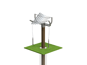 Outdoor musical instrument with nine aluminum keys on a single recycled plastic post, two mallets included.