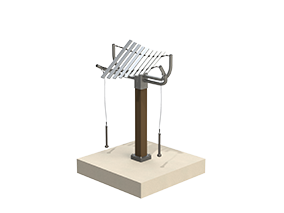 Outdoor musical instrument with nine aluminum keys on a single post, powder-coated steel frame, and two hanging mallets