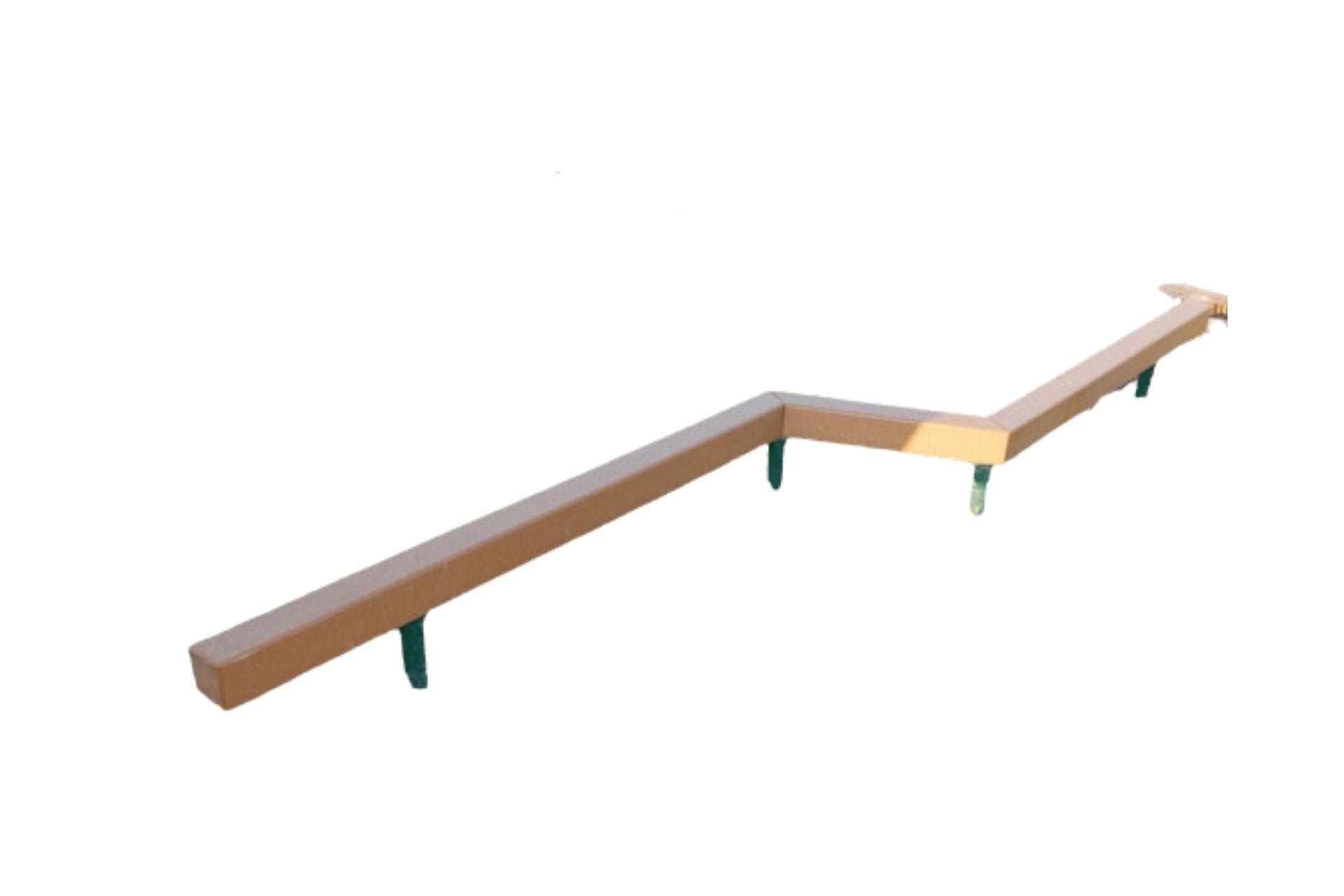 Balance Beam Zig Zag made of recycled plastic lumber with green support legs and a zigzag design on a white background