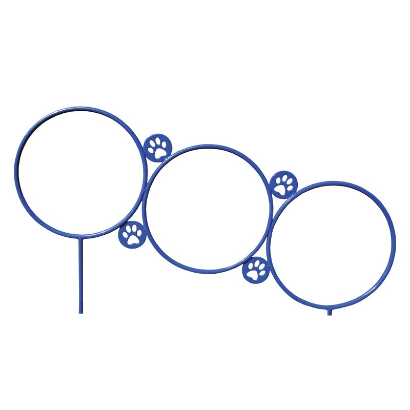 Three ascending blue dog agility hoop jumps with paw print accents for training and play