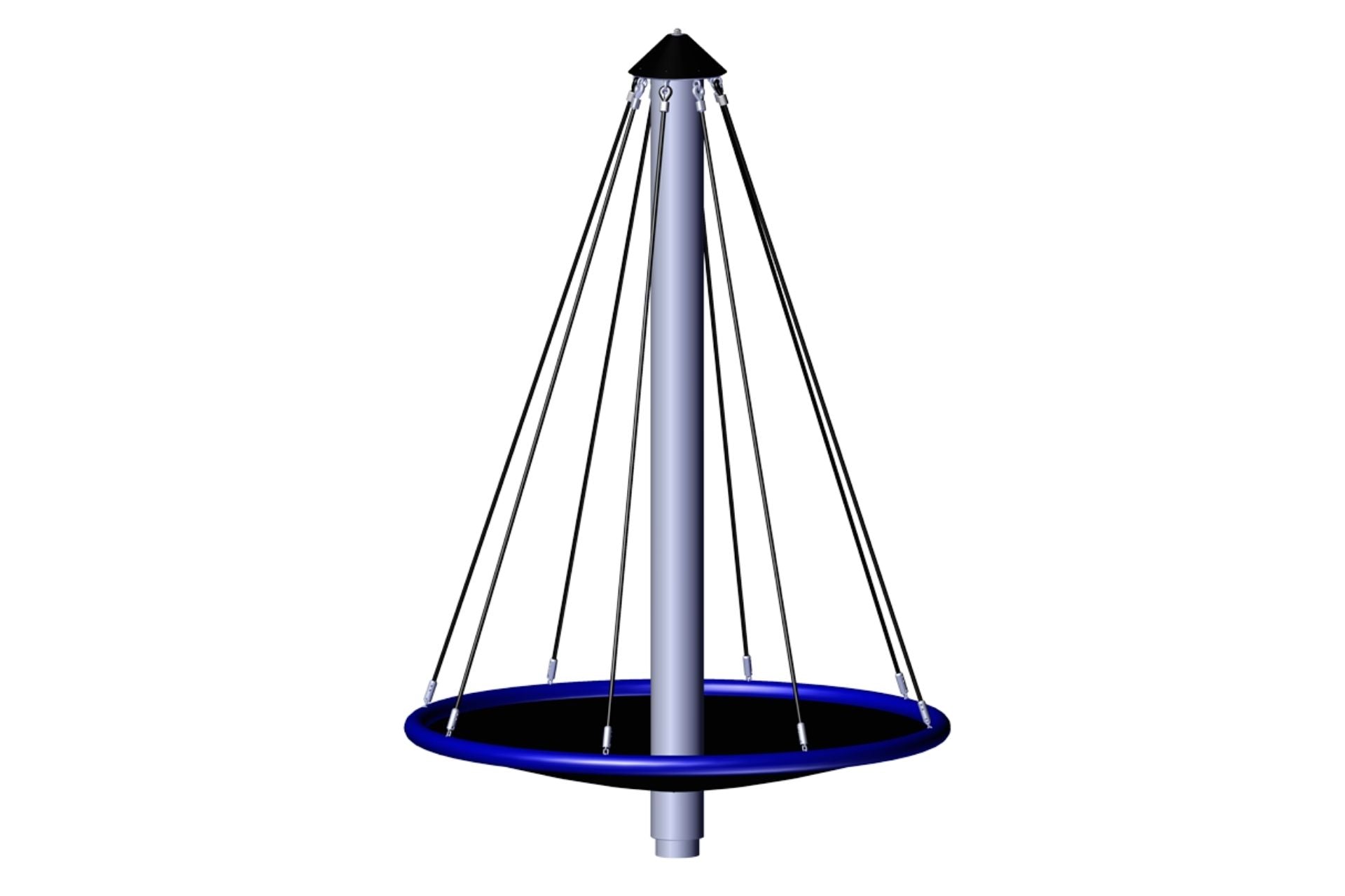 Bird's Nest Carousel playground equipment with blue circular nest base, black ropes, and central steel pole for spinning play