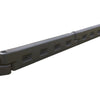 Dark gray interlocking plastic playground border with rectangular cutouts and connecting joints, angled view