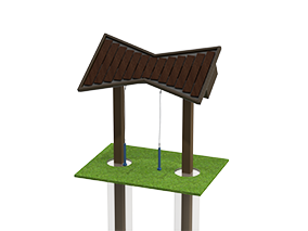 Dark brown tenor marimba with wide fiberglass keys and two mallets on a recycled plastic base in an outdoor setting