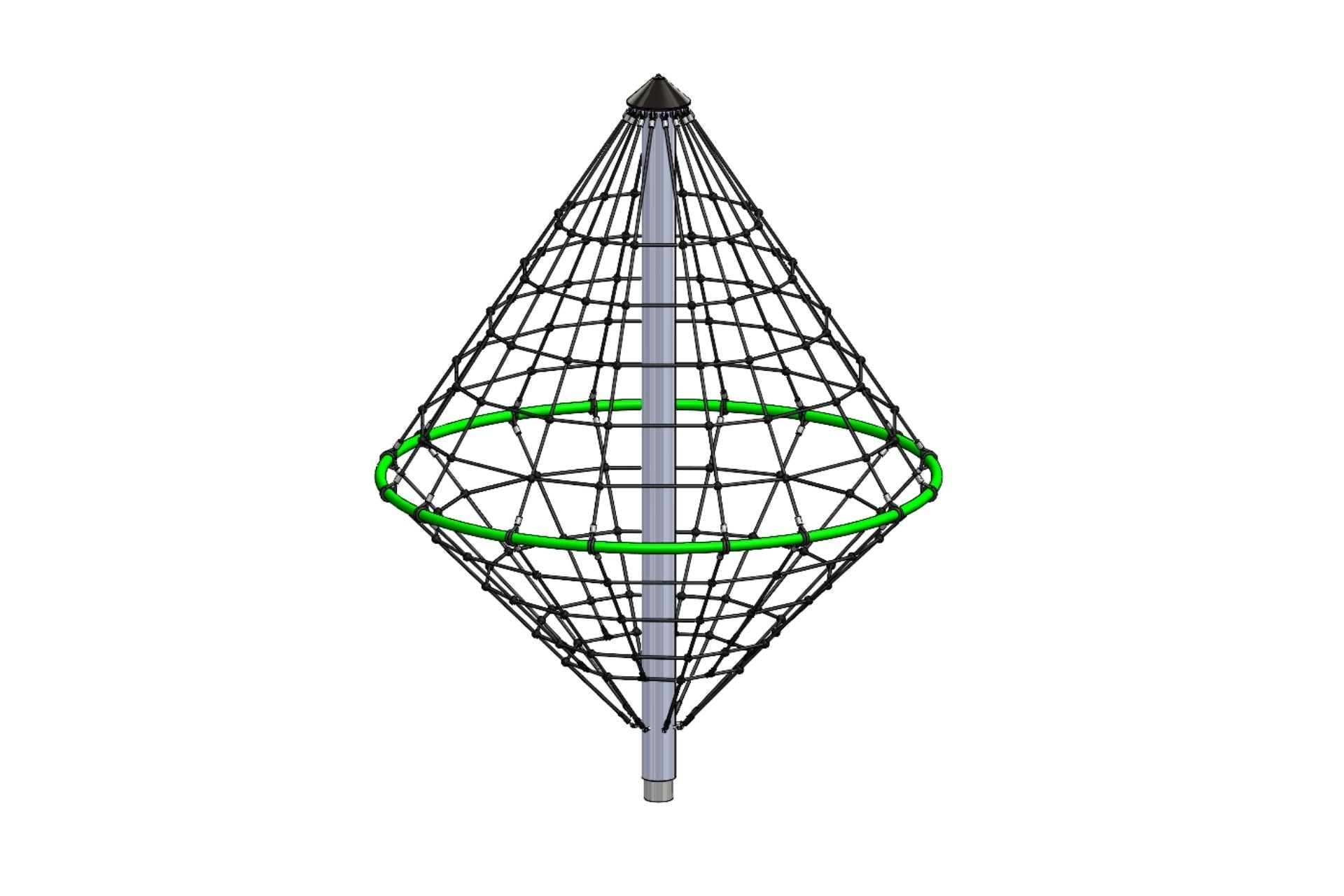 Climbing Whirl playground equipment with black rope netting and green circular ring around central pole for active play and agility