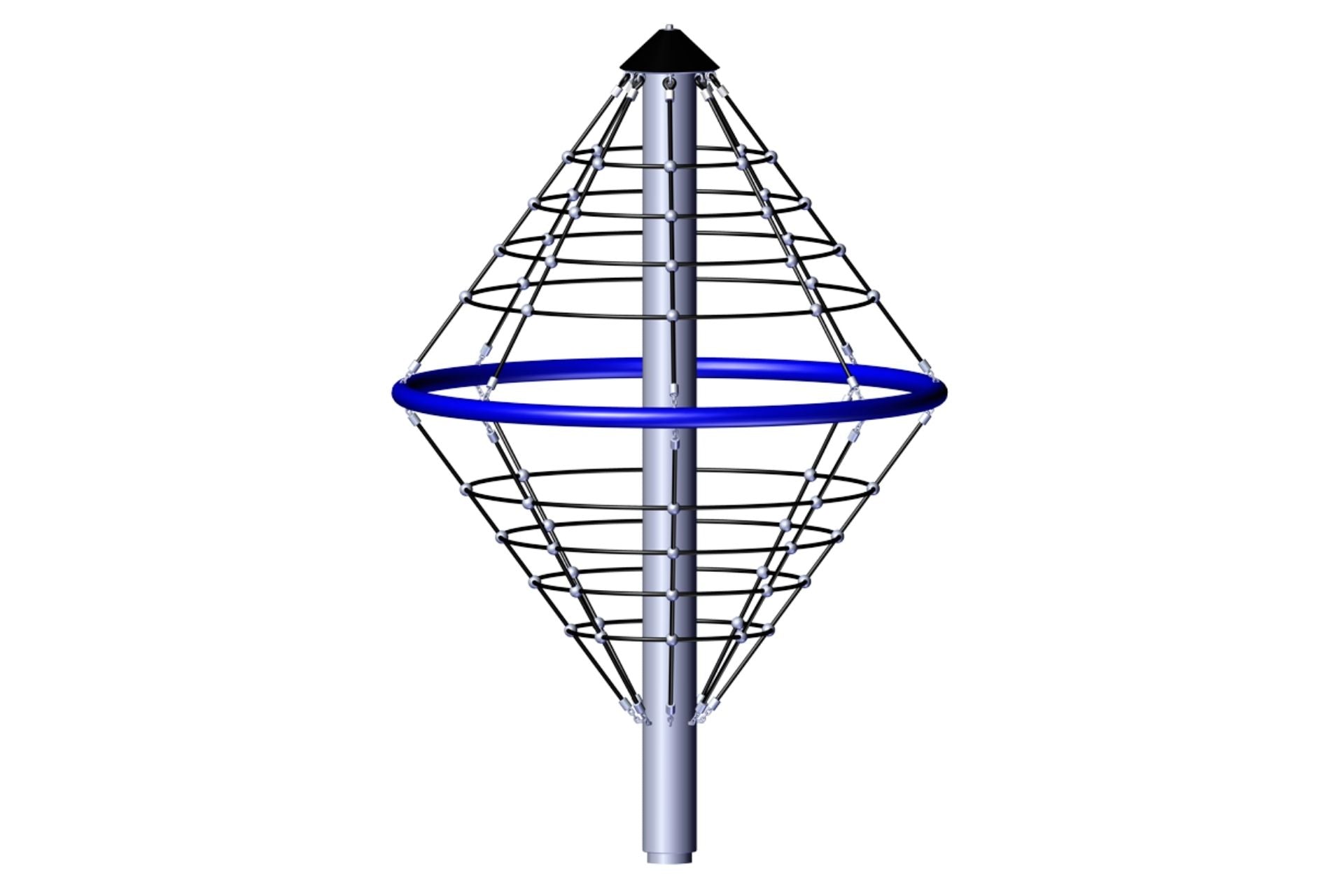 Climbing Whirl Mini playground equipment with conical rope net, central pole, and blue circular ring for active play and balance