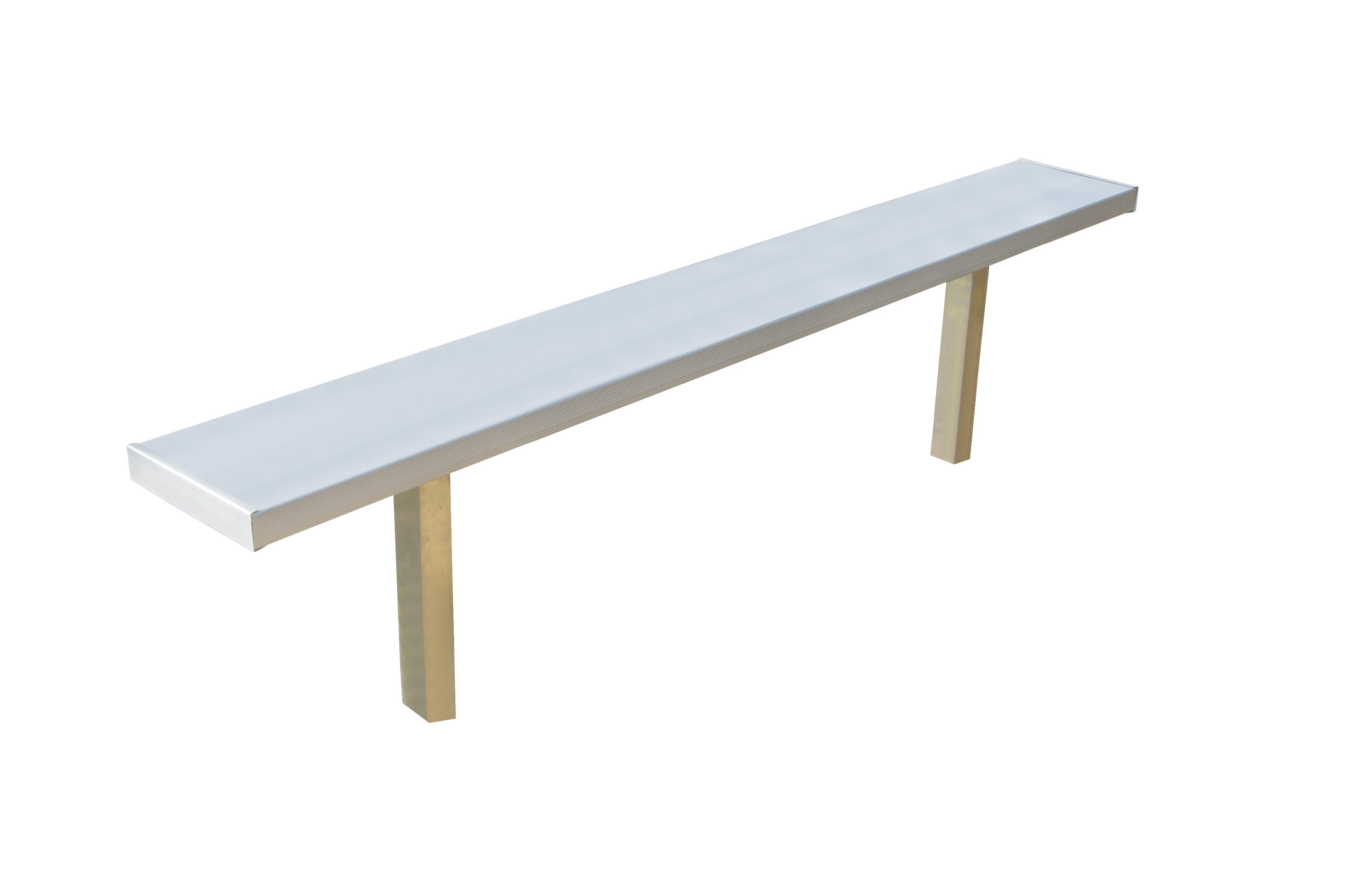 Permanent Bench without Backrest with anodized aluminum seat plank and sturdy metal legs, sleek outdoor sports seating