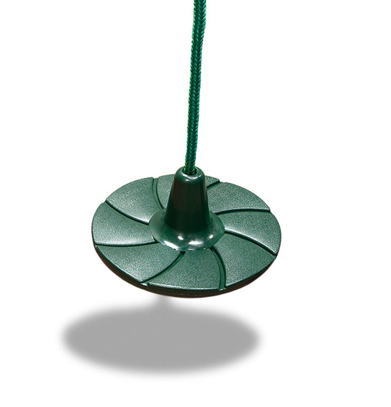 Disc Swing by WillyGoat, green heavy-duty plastic round disk with central rope for spinning and swinging motions