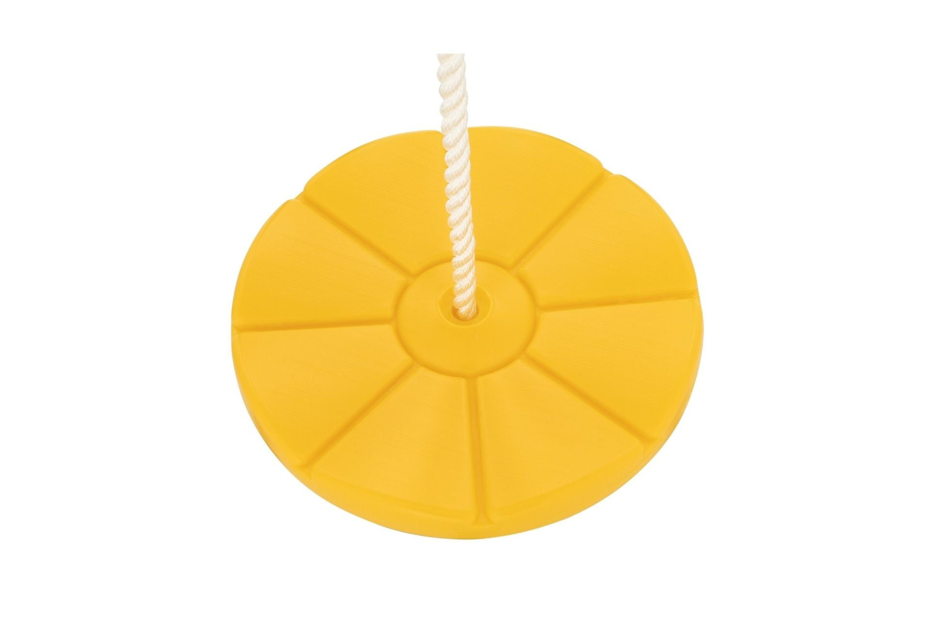 Disc Swing - yellow heavy-duty plastic round seat with central rope for swinging and spinning motion