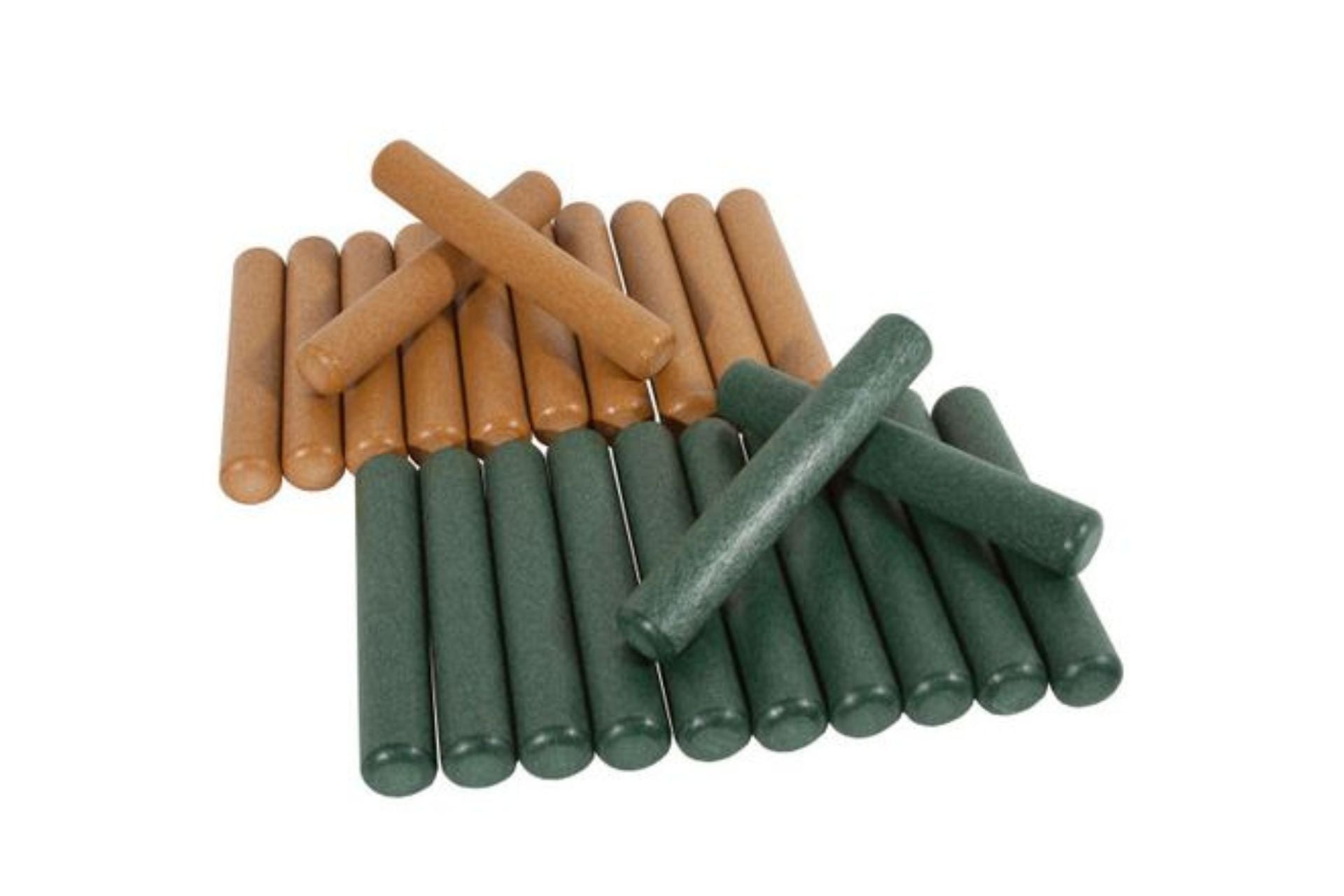Eco RecyClaves 12 pairs green and cedar recycled plastic percussion sticks, eco-friendly musical instruments for rhythm play