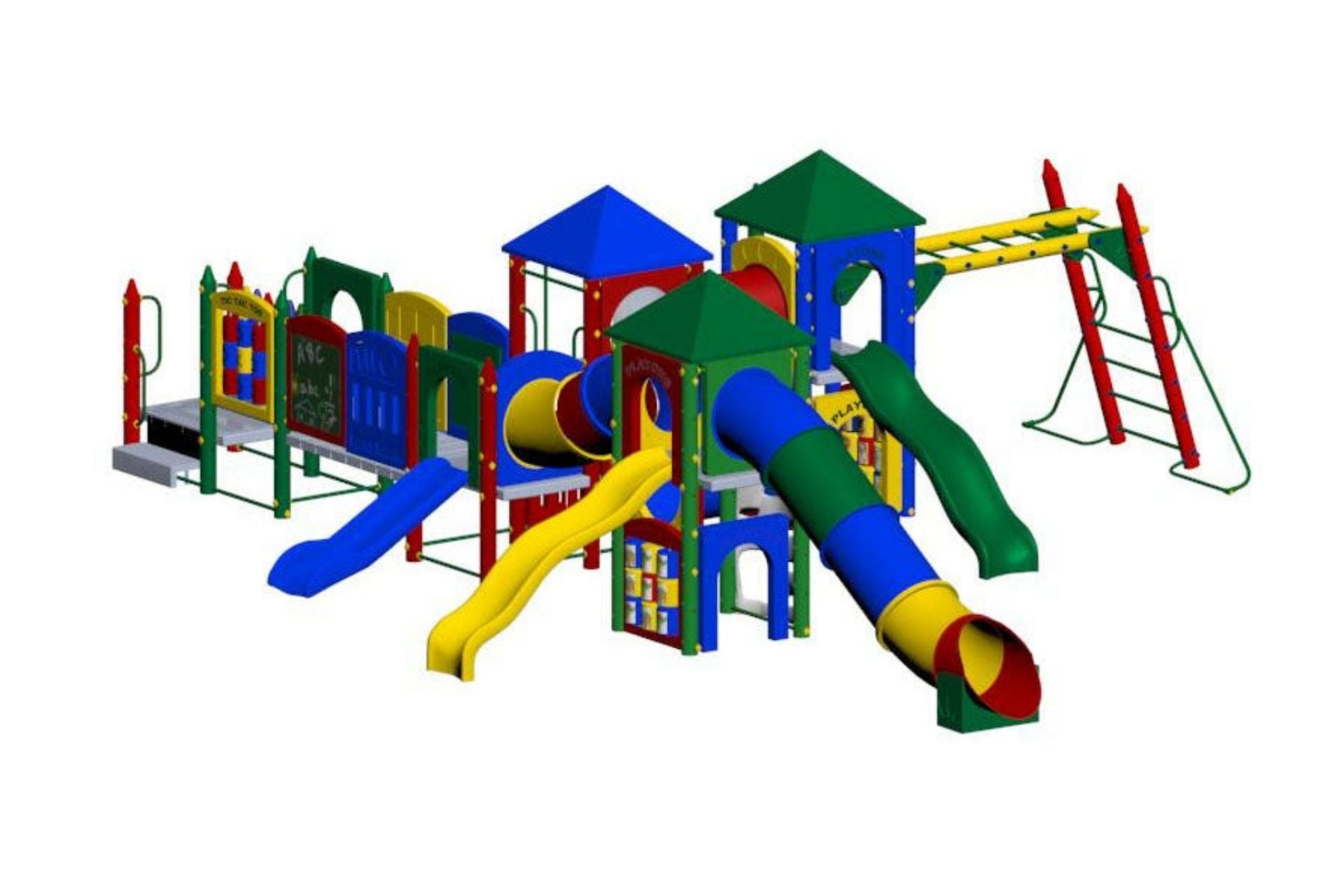 Fort Macon Playground large play system with multi-level decks, colorful slides, tunnels, climbers, and activity panels