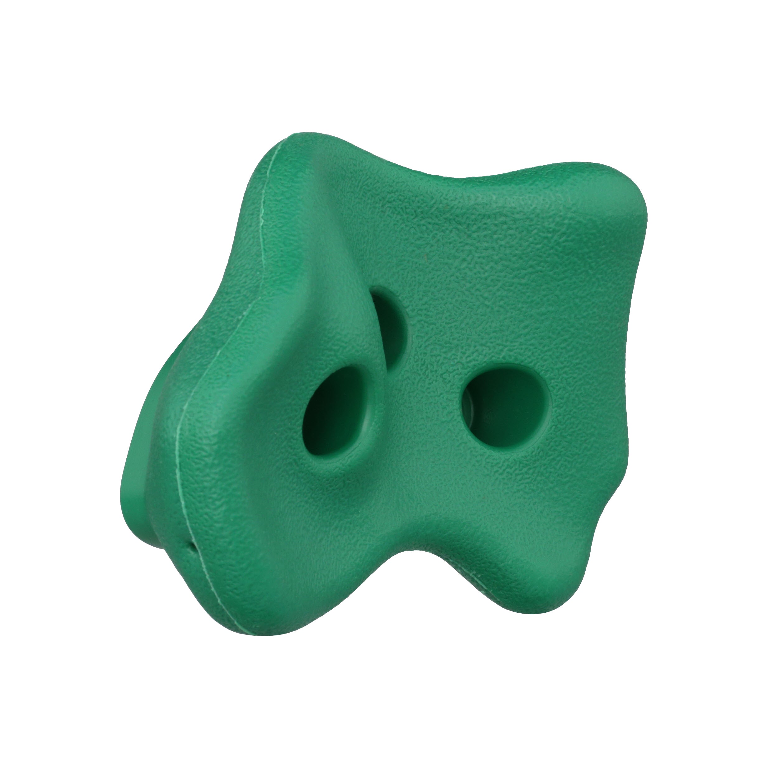 Green textured climbing rock with three rounded holes for swing set accessory attachment