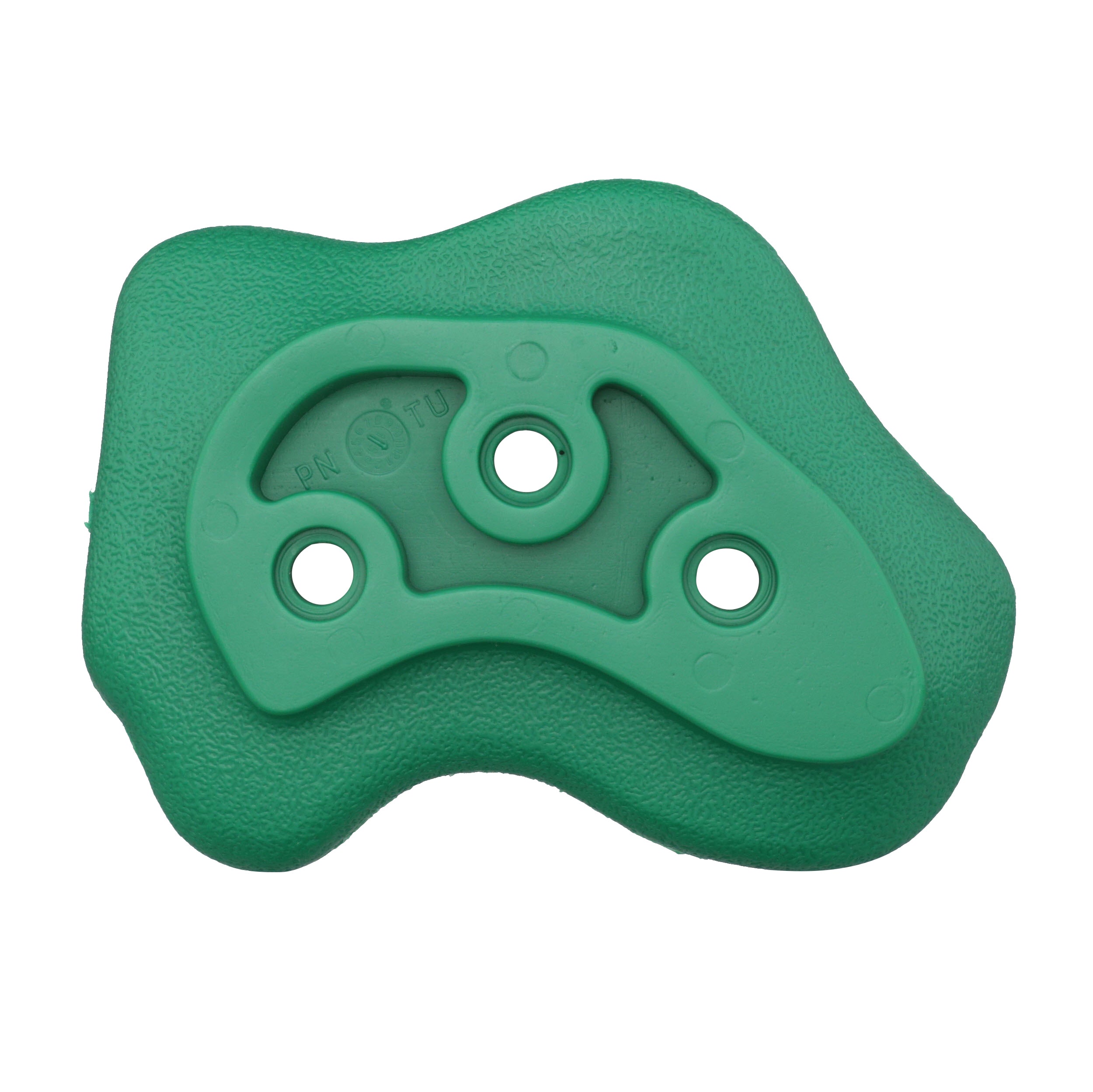 Green textured climbing rock with three mounting holes for easy playset wall installation