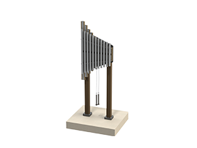 Tan outdoor metallophone with anodized aluminum chimes on adjustable posts for 1-2 players