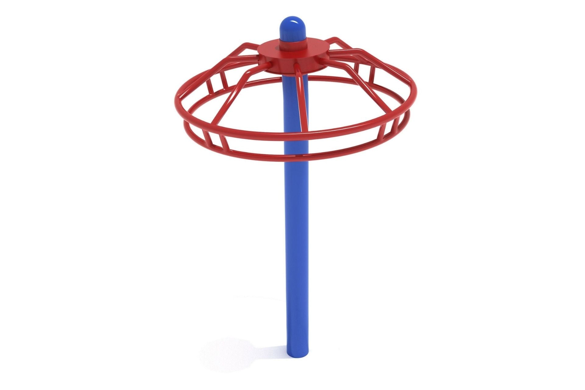 Hold N Spin Stand Alone Play Event with red umbrella-like spinning bars and blue central post for cooperative playground fun