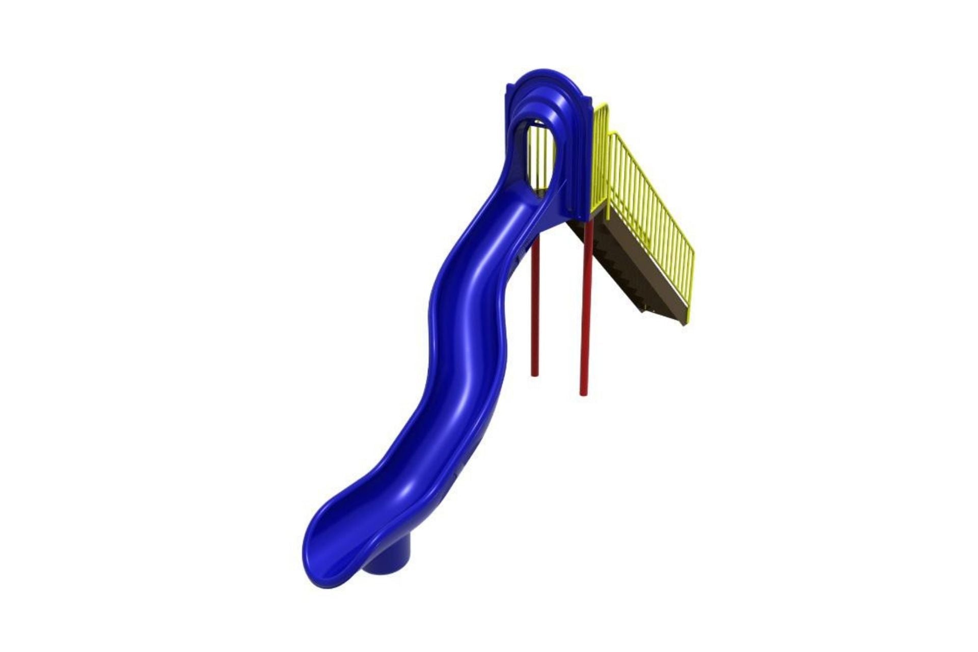Independent Slide (8 Foot Deck) with blue curved slide, yellow safety rails, and red support poles on white background