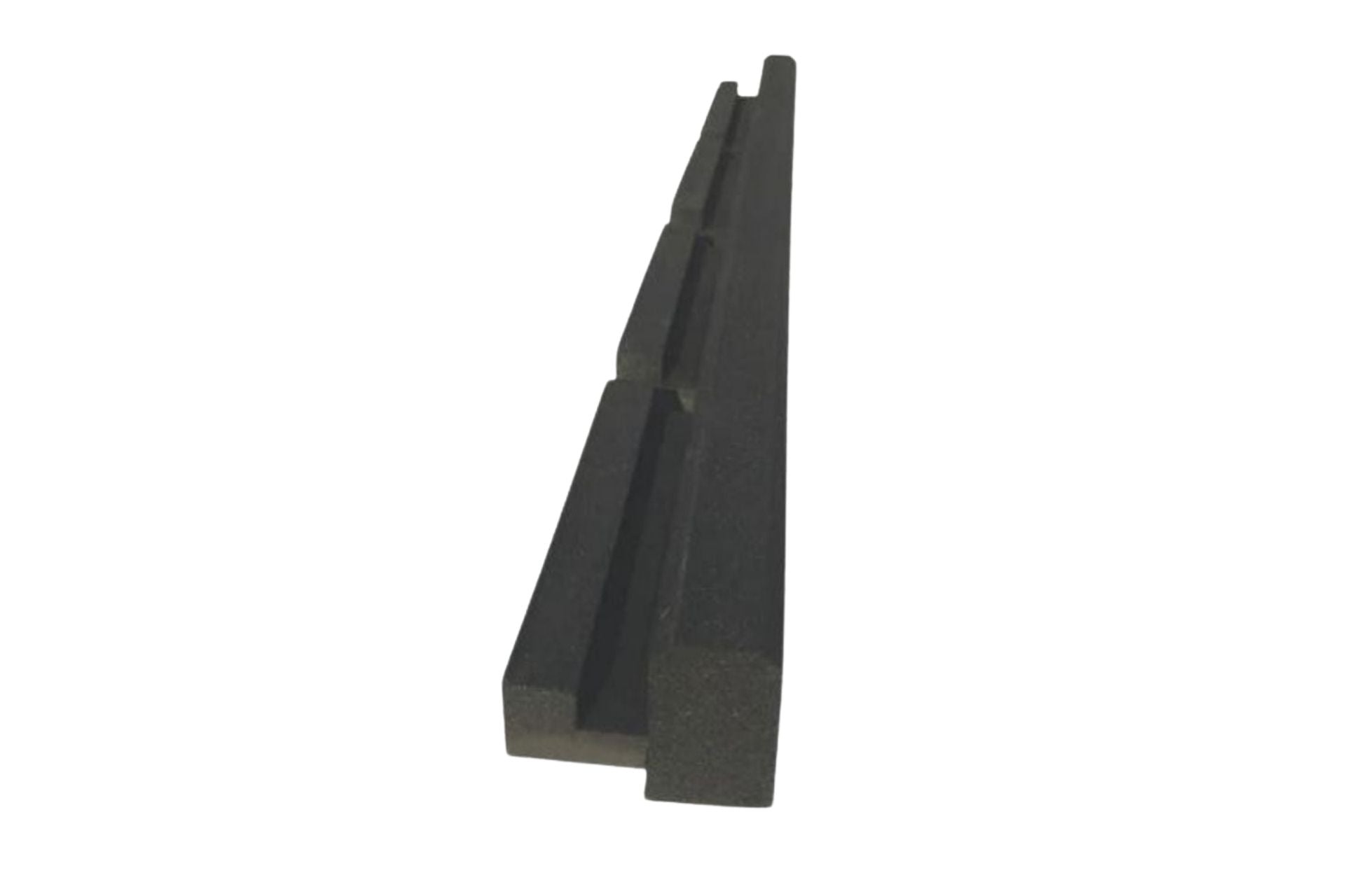J-Curb molded black recycled rubber playground border with key-way channel and drainage outlets for surfacing containment and flexibility