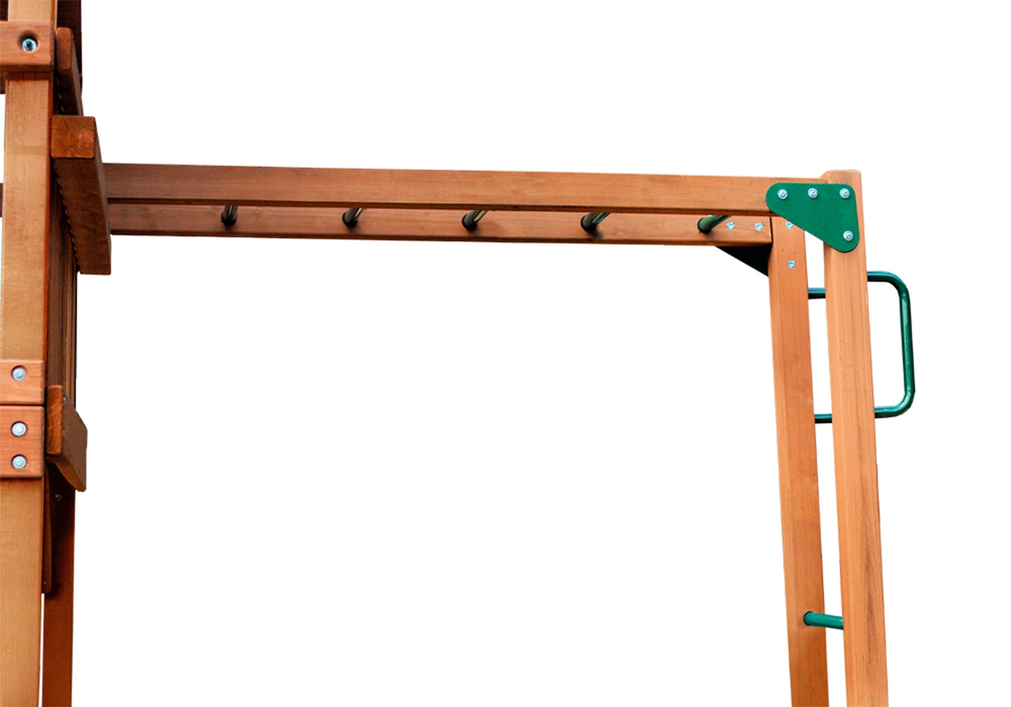Gorilla Playsets Monkey Bar Kit with amber-finished cedar wood frame and green metal rungs for backyard swing set accessory