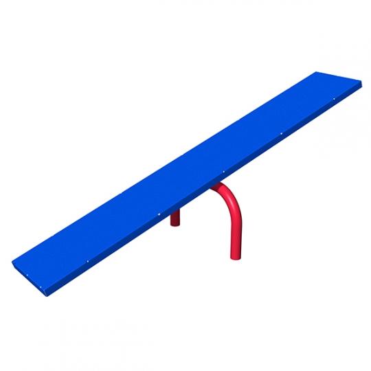 Blue dog agility teeter totter with red curved support and slip-resistant thermoplastic surface for training and exercise