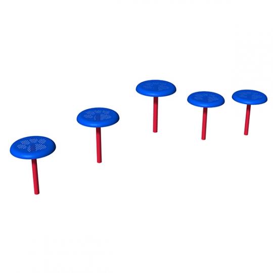 Stepping Paws Dog Exercise Equipment with blue thermoplastic-coated pods on red posts for dog agility, balance, and confidence training