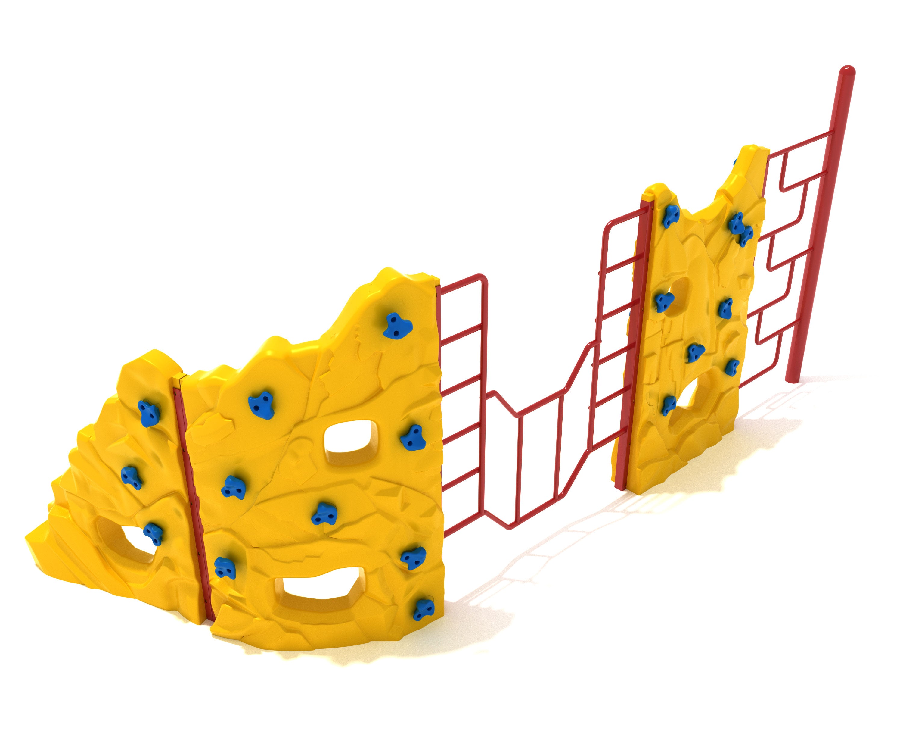 Craggy Peak climbing playground with yellow rock walls and red Geo Ladder climbing equipment for active play