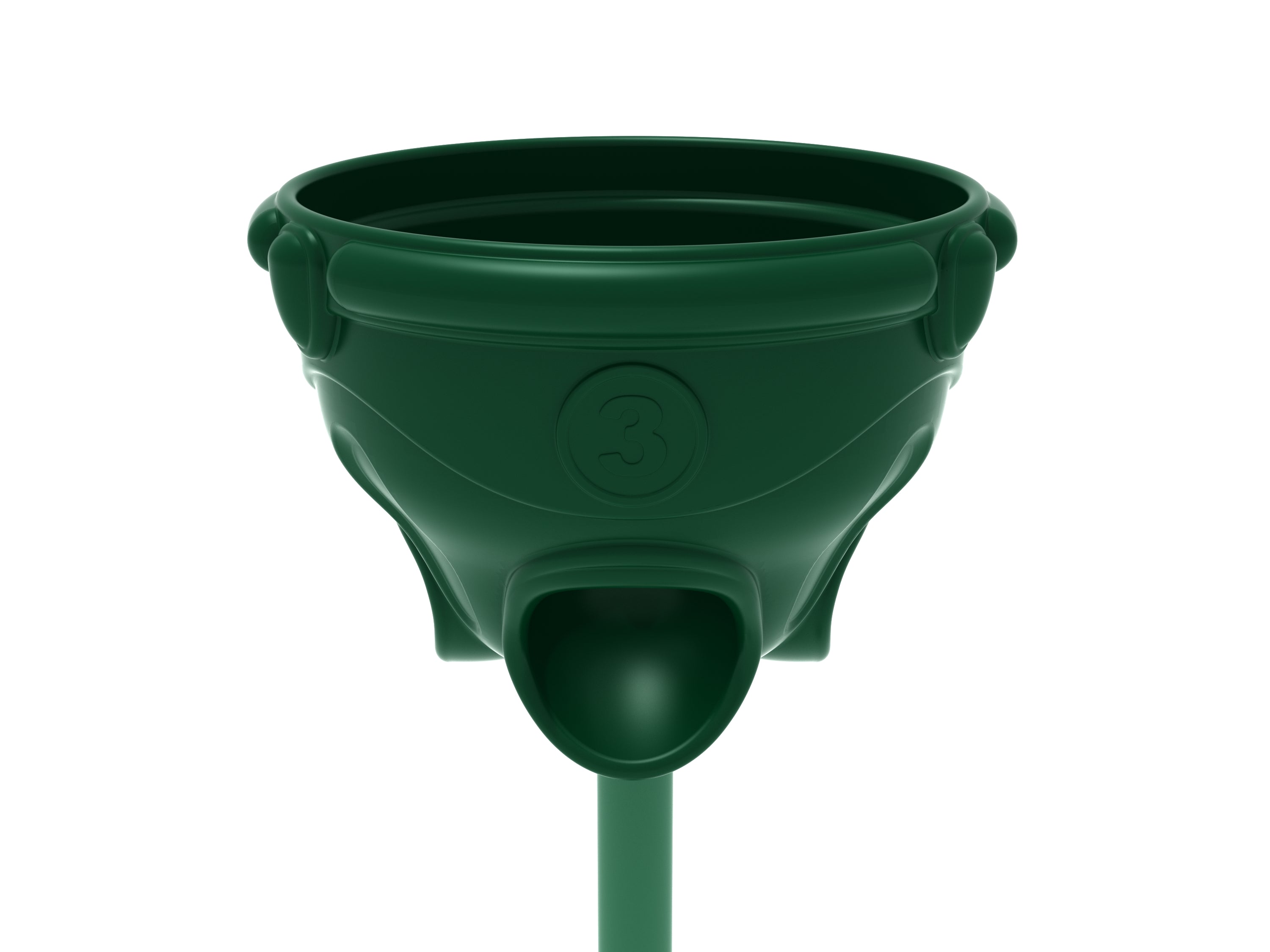 Rainforest green funnel ball game post with numbered scoring funnel and three ball exit holes for active play and skill building