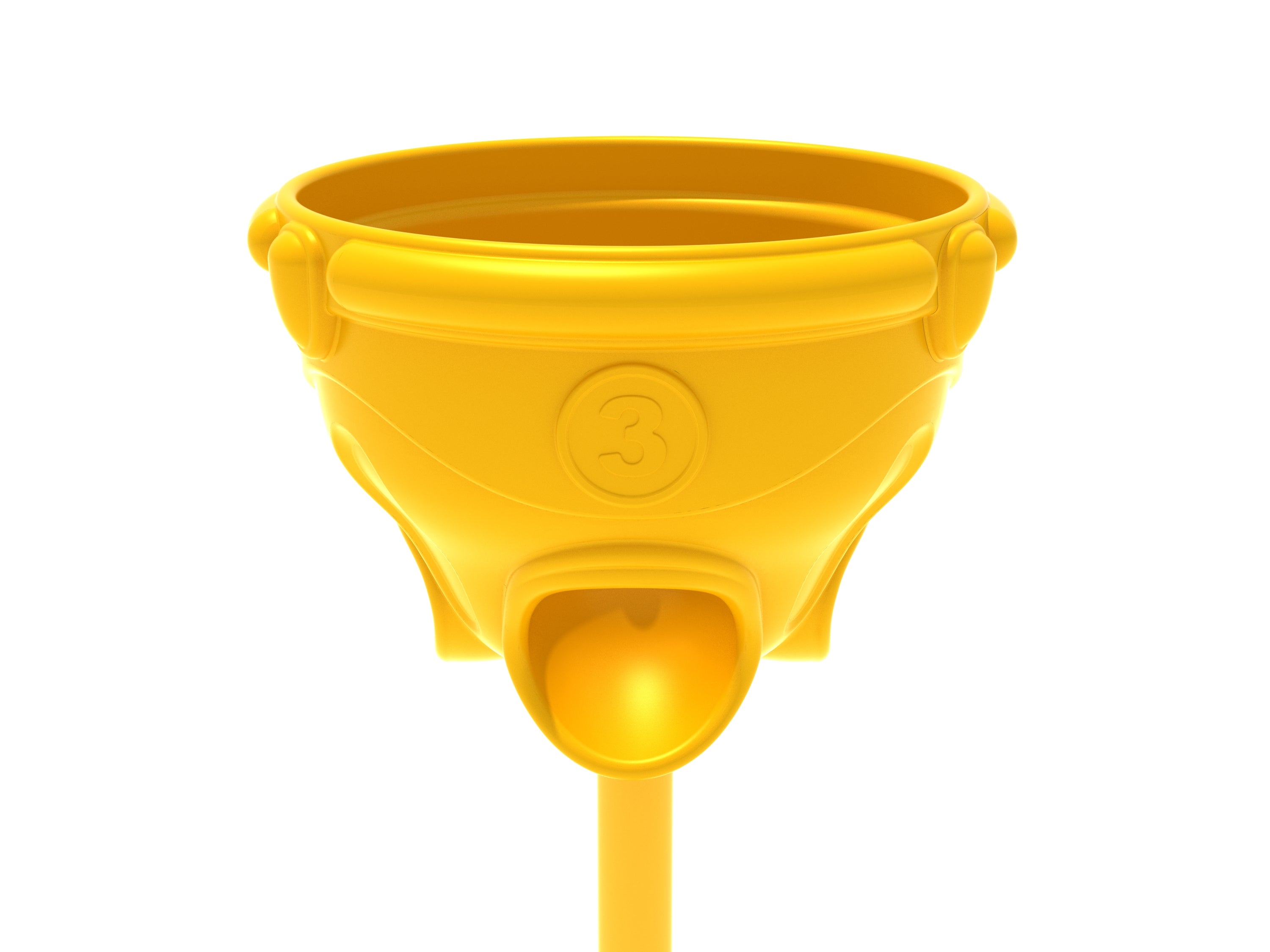 Bright yellow outdoor funnel with three numbered scoring holes for ball games, designed for active play and skill-building.