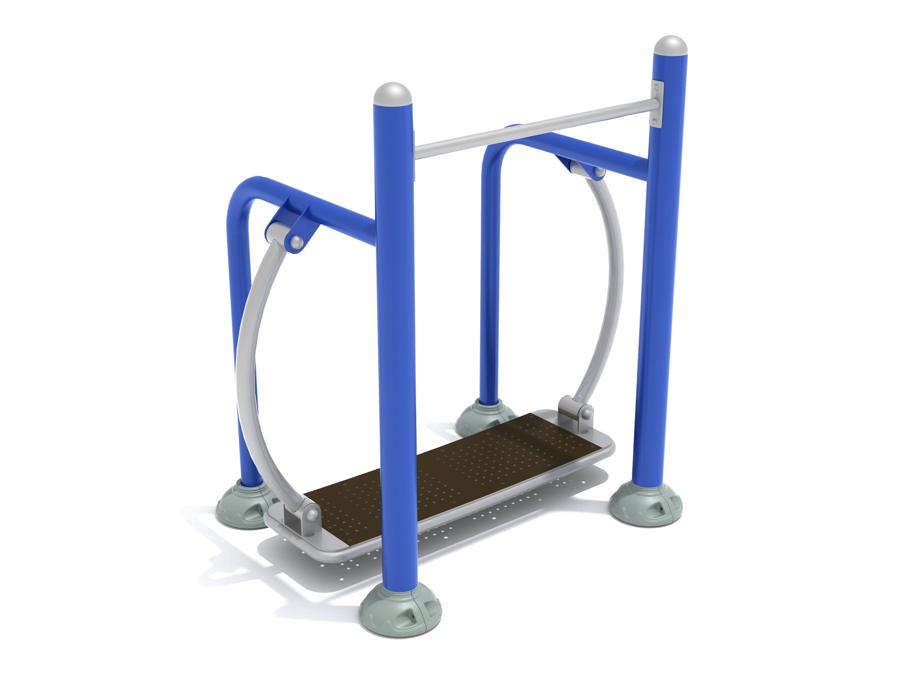 Single Station Wide Pendulum Swing outdoor workout equipment with blue frame, horizontal bar, and wide black rubber platform for leg and hip exercise