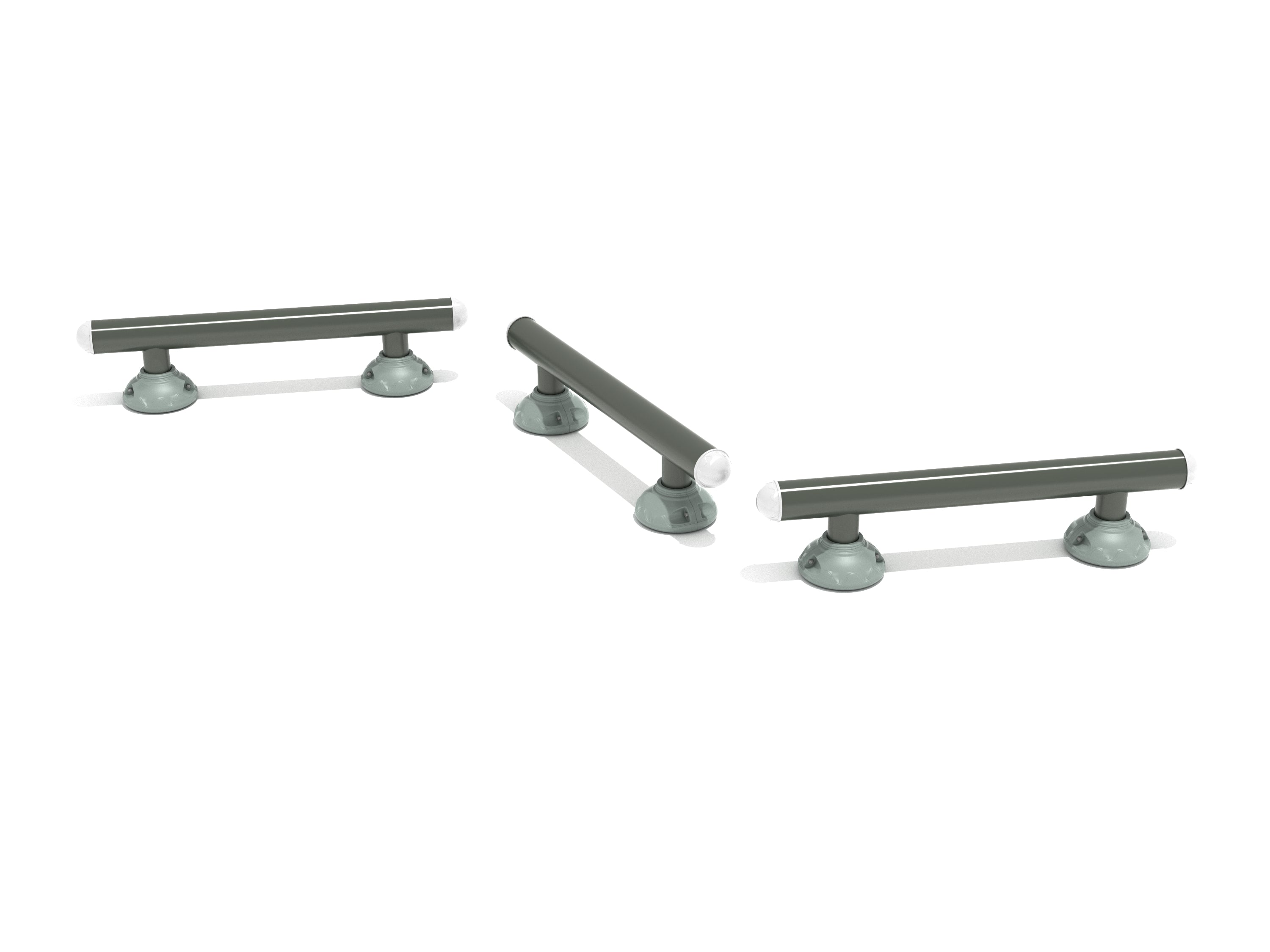Triple Station Balance Beam with three rounded, staggered elevated beams for outdoor balance training and workout challenges