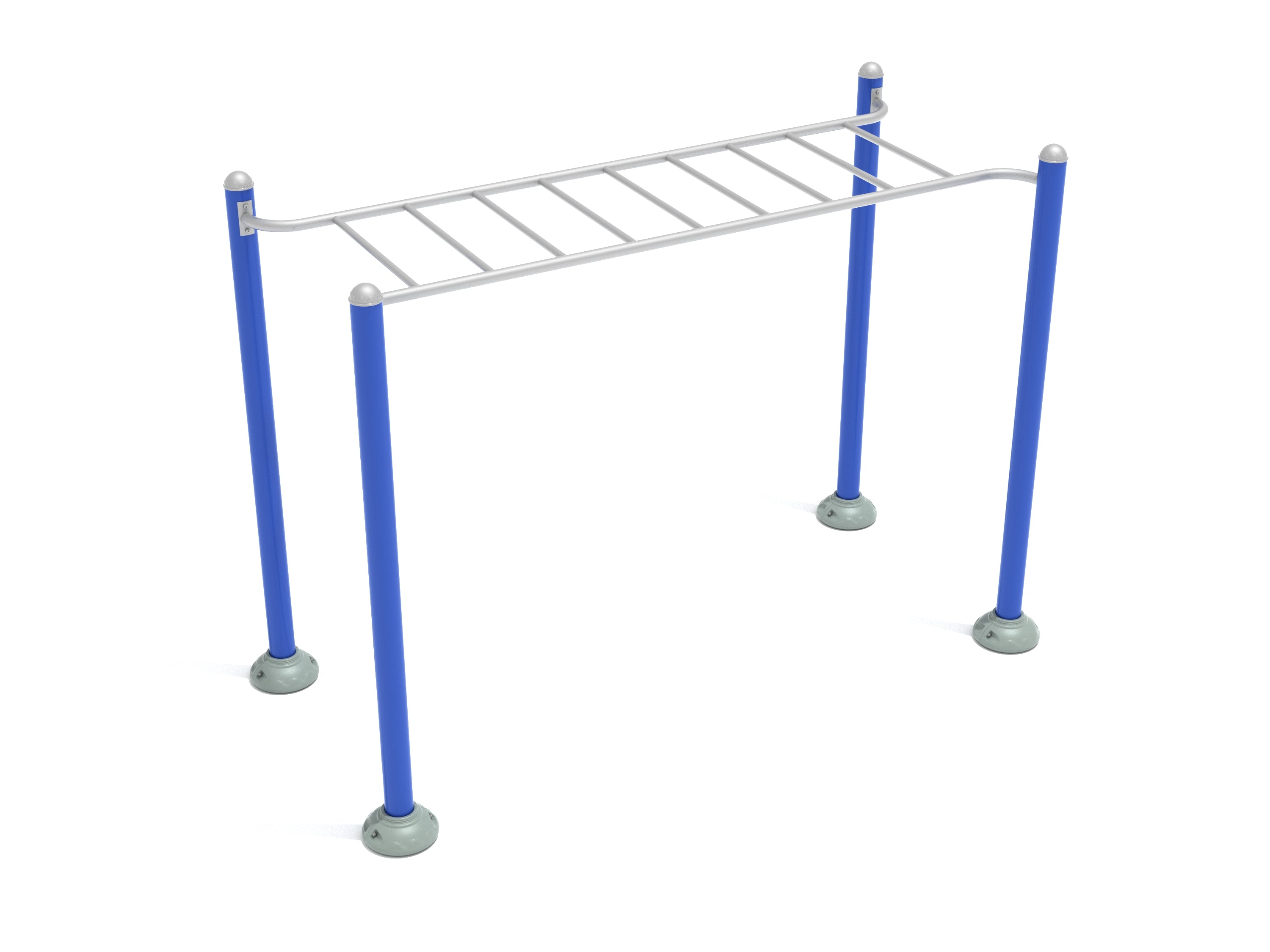 Single Station Horizontal Ladder with blue powder-coated posts and silver galvanized steel rungs for outdoor fitness and upper body strength training