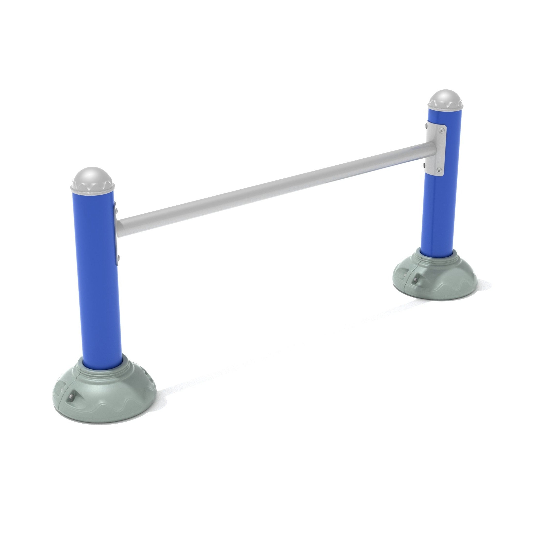 Single Station Push Up Bar with blue steel support posts and gray base, outdoor workout equipment for assisted push-ups