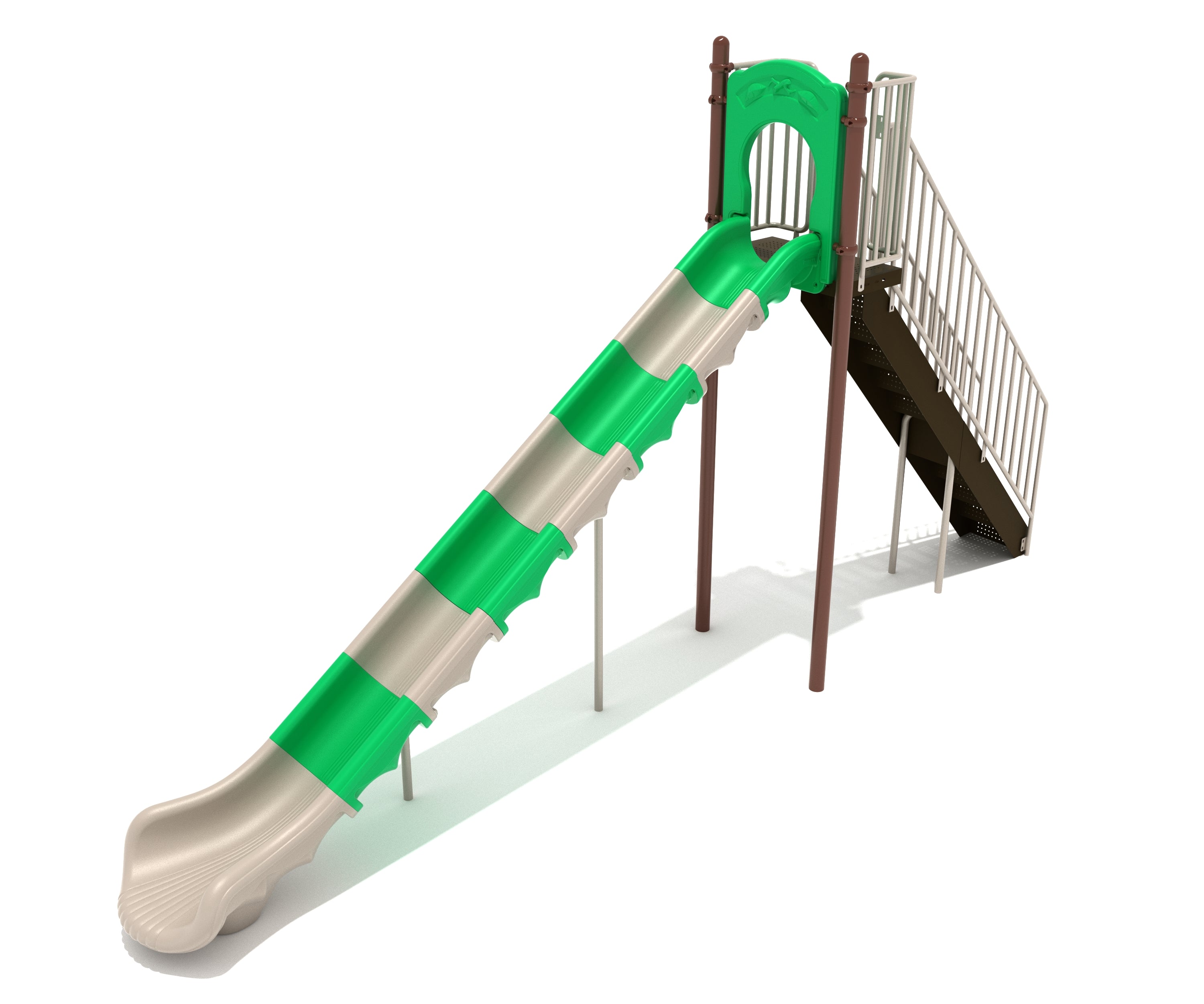 Sectional Straight Slide 8-foot deck view with green and tan alternating slide and brown posts