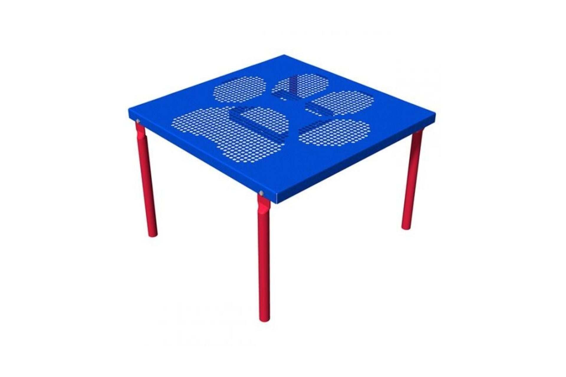 Paws Grooming Table with blue paw print cutout top and red legs, slip-resistant dog rest and grooming platform