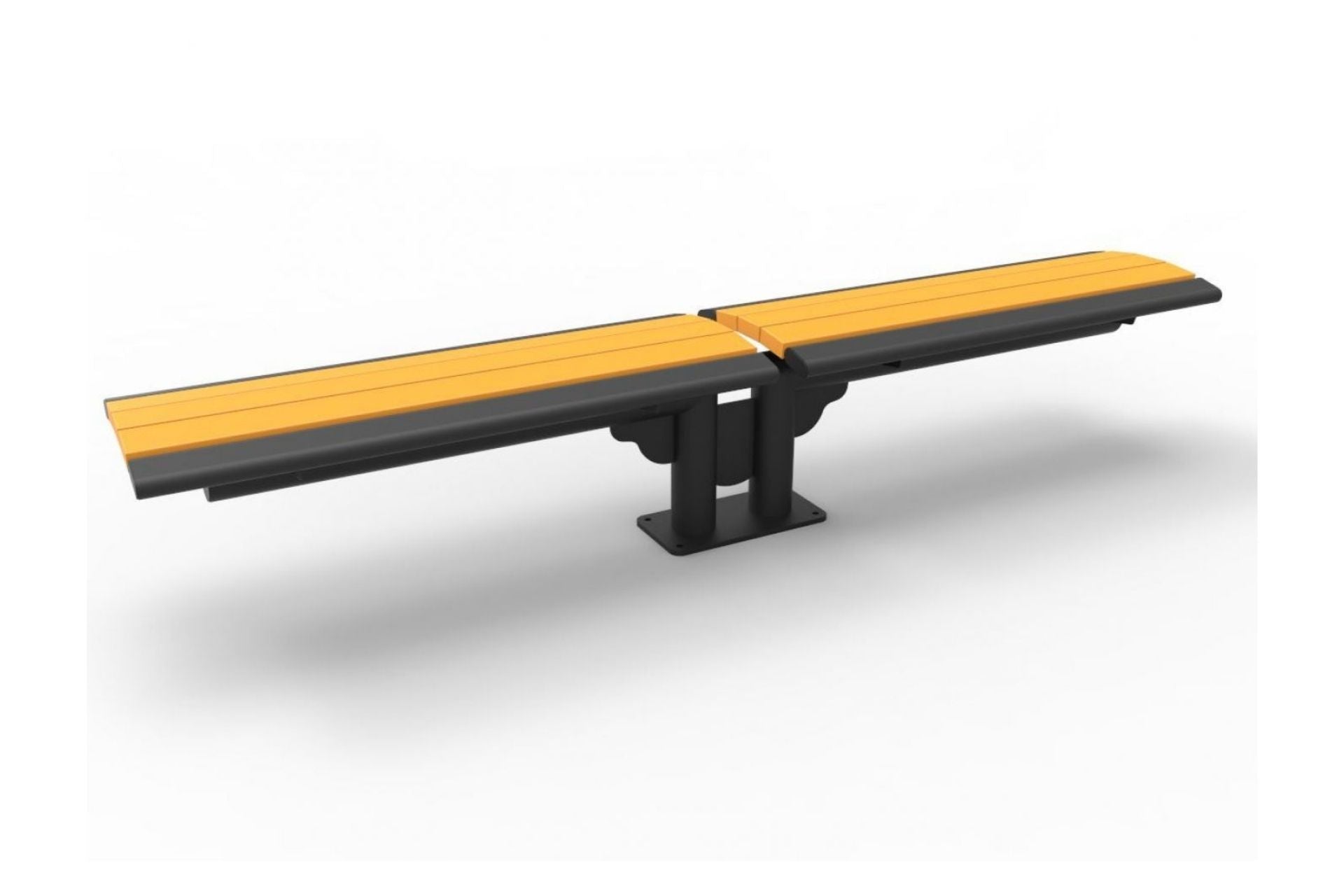 Phoenix Bench - Double Cantilever with sleek black steel frame and yellow recycled plastic planks, modern outdoor park seating