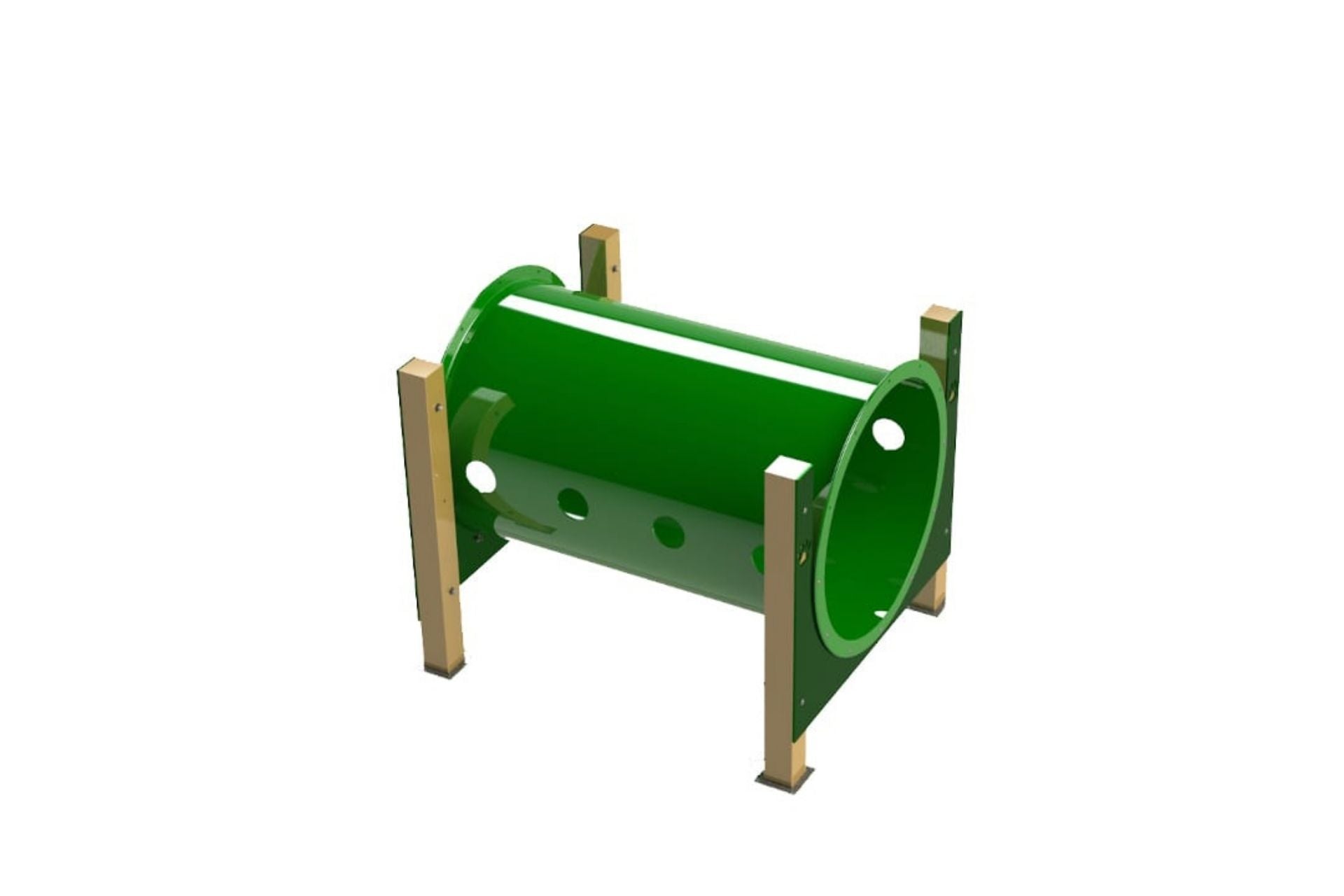 Recycled Crawl Tunnel dog park agility tunnel in green recycled plastic with circular portholes and wooden supports