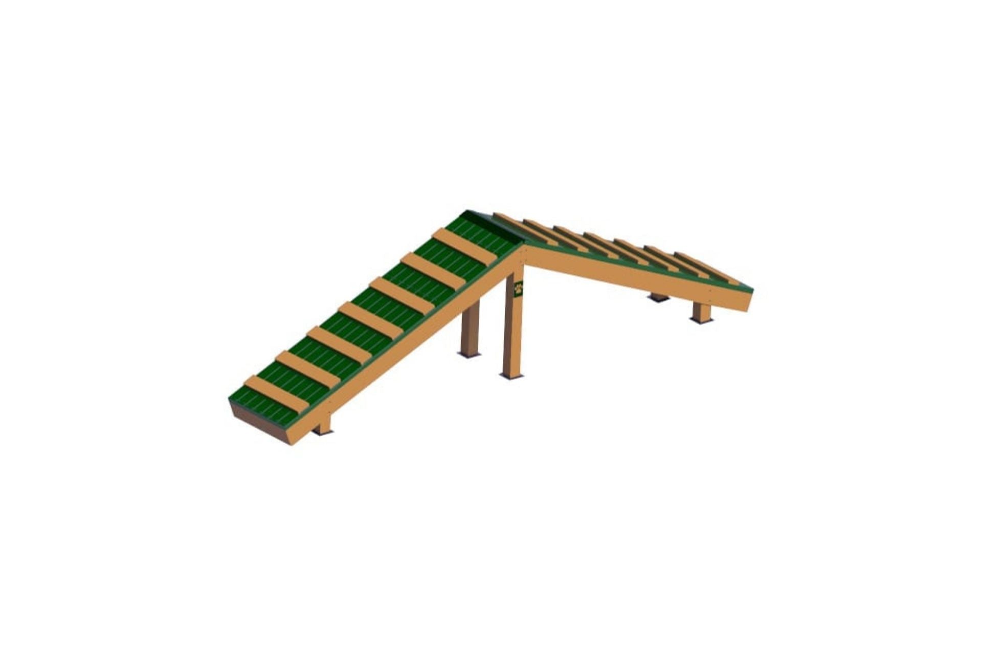 Recycled Hilltop Challenge dog agility ramp with green grip slats and wood-like recycled plastic frame for dog park training and agility courses