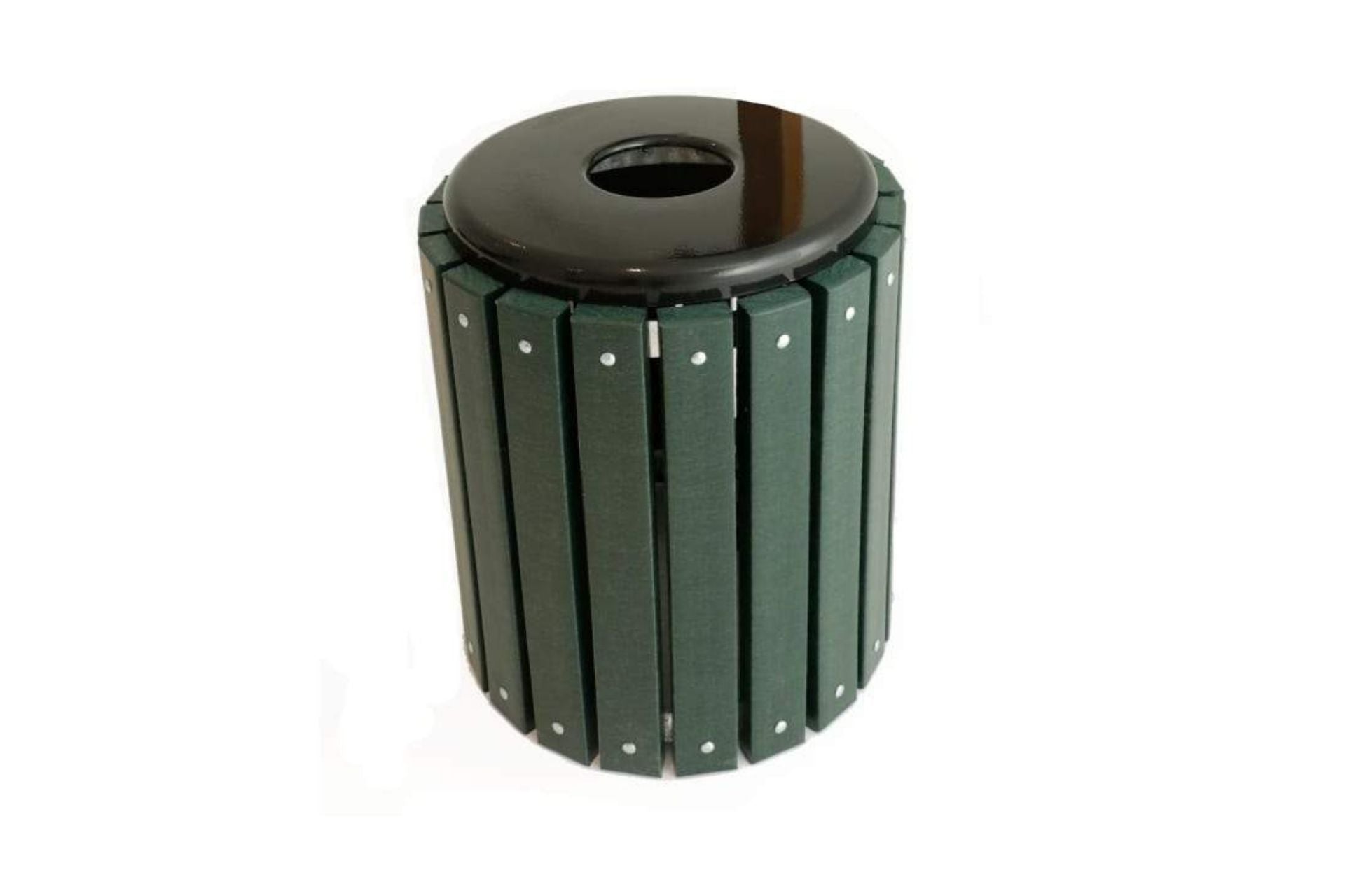 Recycled Tidy Up Trash Receptacle Kit with green recycled plank exterior and black flat top lid for dog park waste disposal