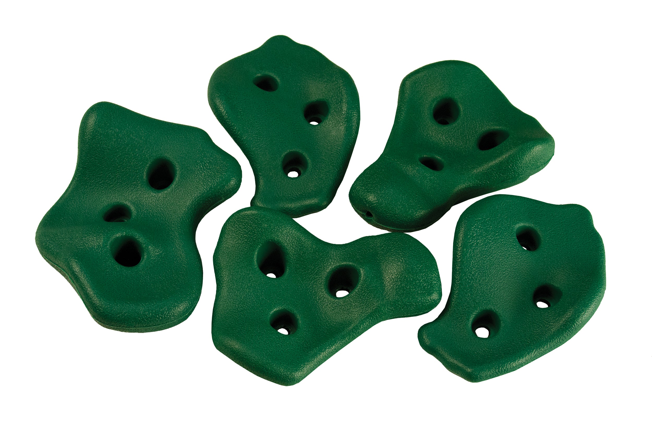 Playset Climbing Rocks in green with five textured climbing holds featuring multiple grip holes for playground walls
