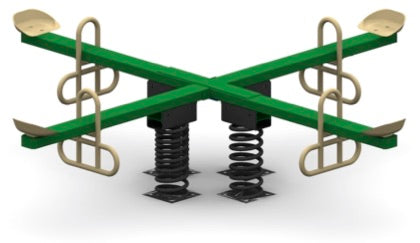 Four-Seat In Ground Spring Rider in green with metal handles, sturdy springs, and four seats for playground social play