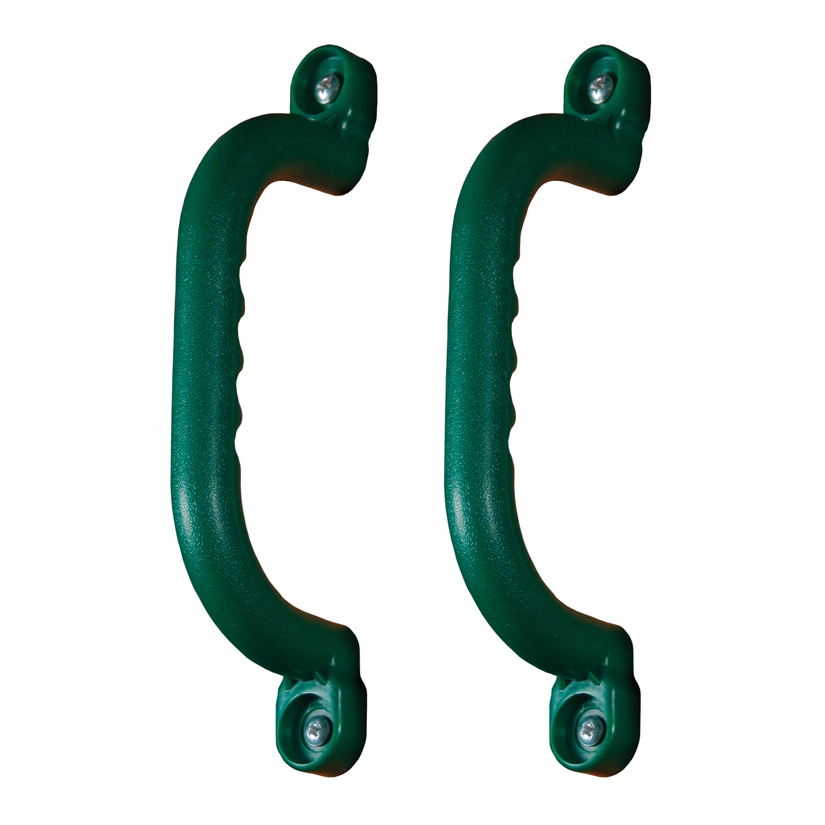 Pair of green Safety Handle Grips for Wood Swing Set with textured polyethylene surface and included mounting screws
