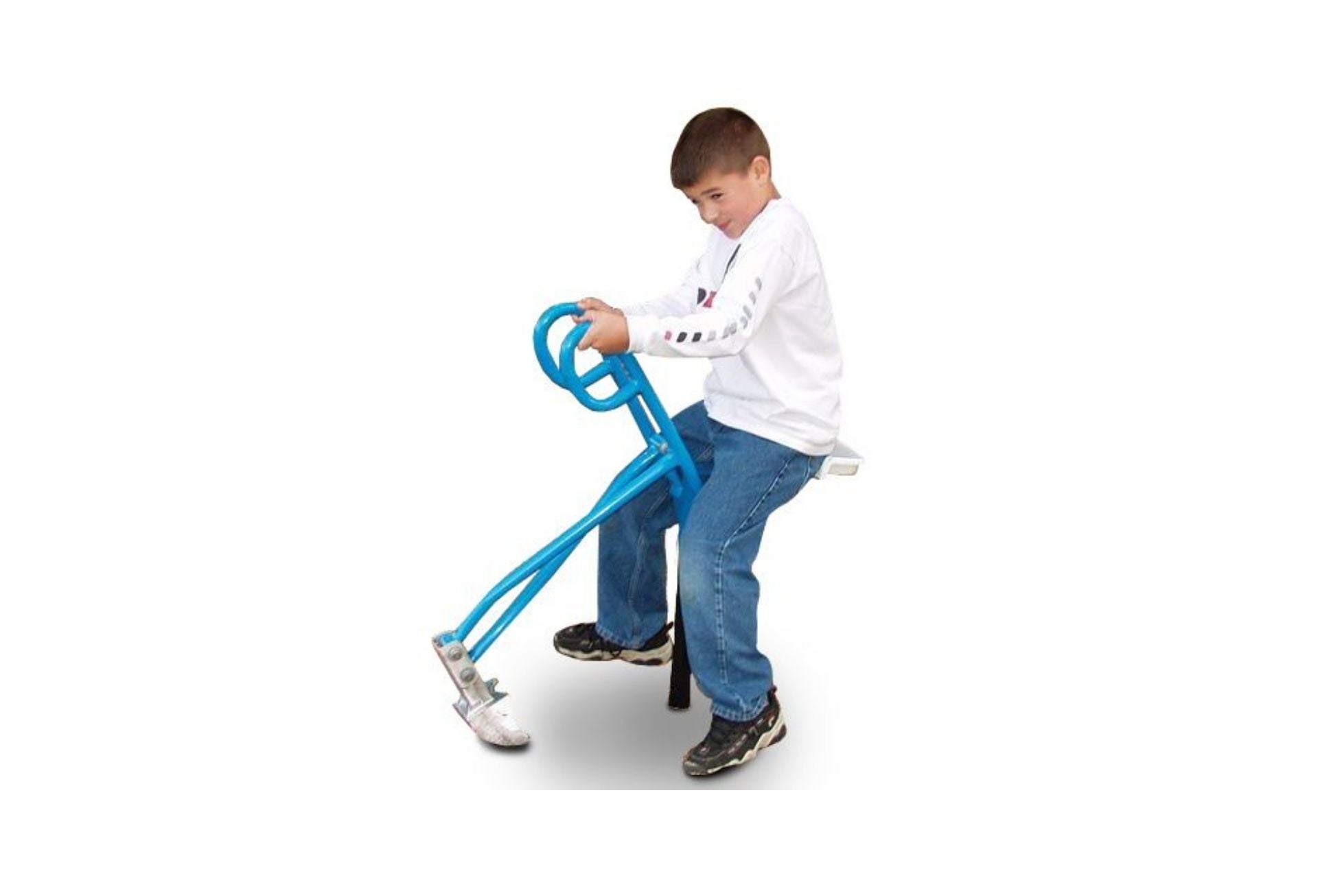 Sand Digger small play equipment with blue metal arm and shovel, contoured seat, child-operated controls, 360-degree motion