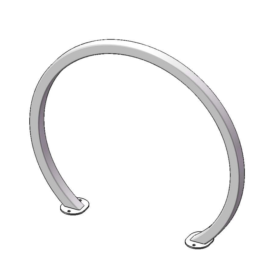 Curved light gray steel bike rack with surface mounting plates and modern hoop design for two bicycles