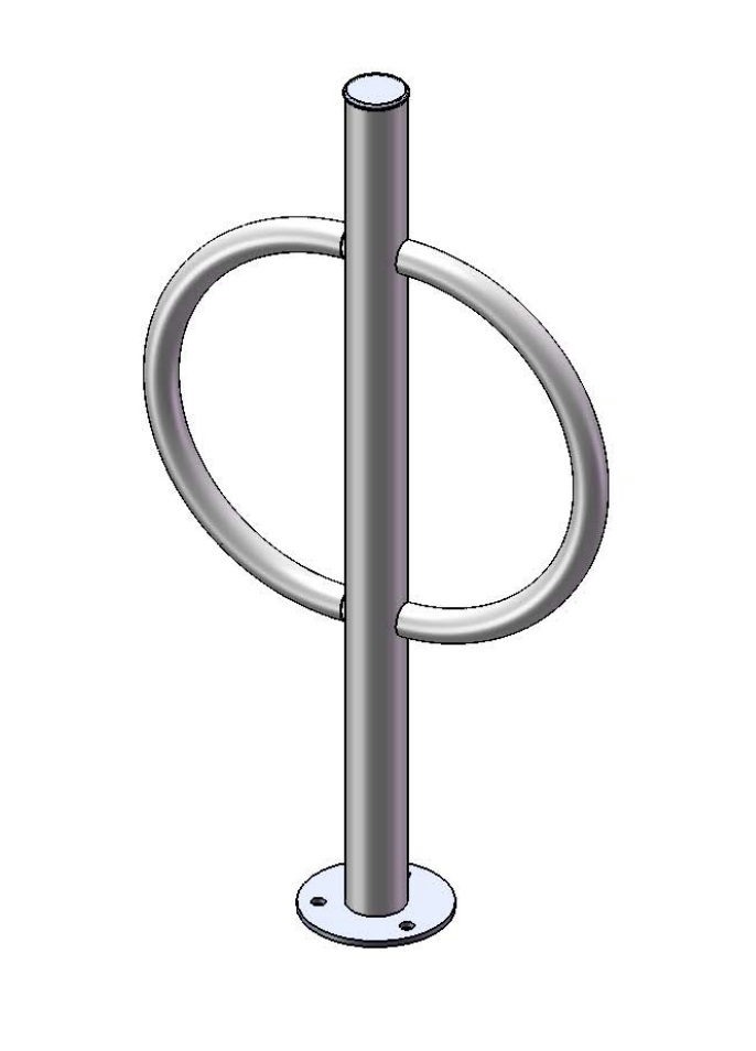 Vertical steel post with attached oval ring, surface-mounted bike rack for secure bicycle locking in compact spaces