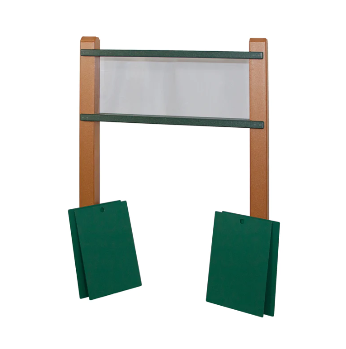 Vertical planter frame with clear polycarbonate windows and green sliding panels for root observation and growth control.