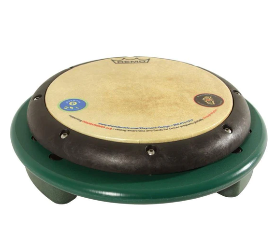 SinGle Play Drum Table by GreenPark Musical with green HDPE base and tunable REMO drum-head for interactive rhythm play
