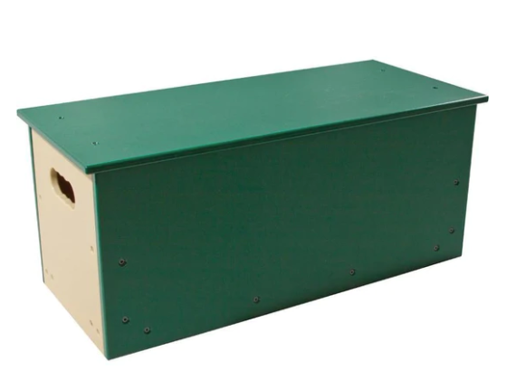 Eco Block Box durable green and beige recycled plastic storage bench for indoor and outdoor play