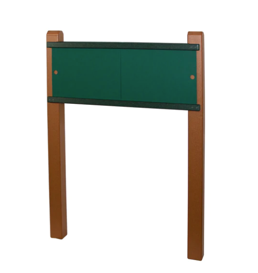 Outdoor root viewing planter with green sliding panels, brown recycled plastic frame, and clear front and back windows for observing underground plant growth
