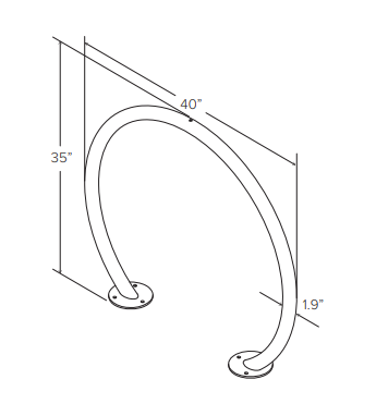 Round metal bike rack with two mounting bases for secure parking of two bicycles.