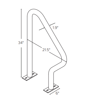 Metal bike rack with smooth curved thick pipes, supporting two bicycles with secure dual locking points.