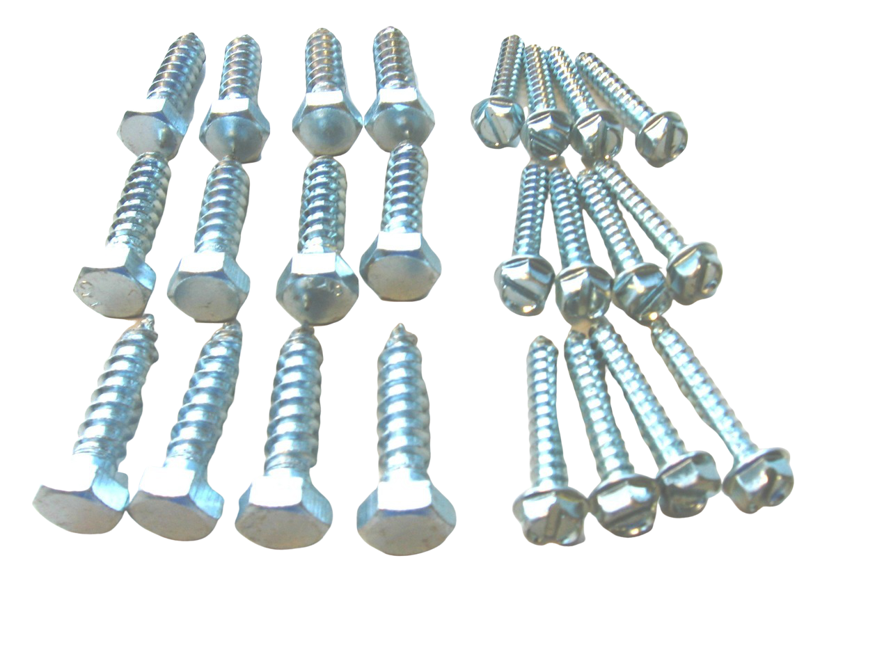 Set of hex and slotted head screws for Screws for Climbing Rocks, arranged in two groups, Swing Set Accessories.